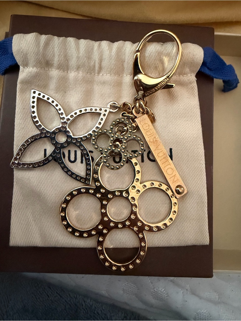 Louis Vuitton Gold and Silver Floral Ring Key Charm